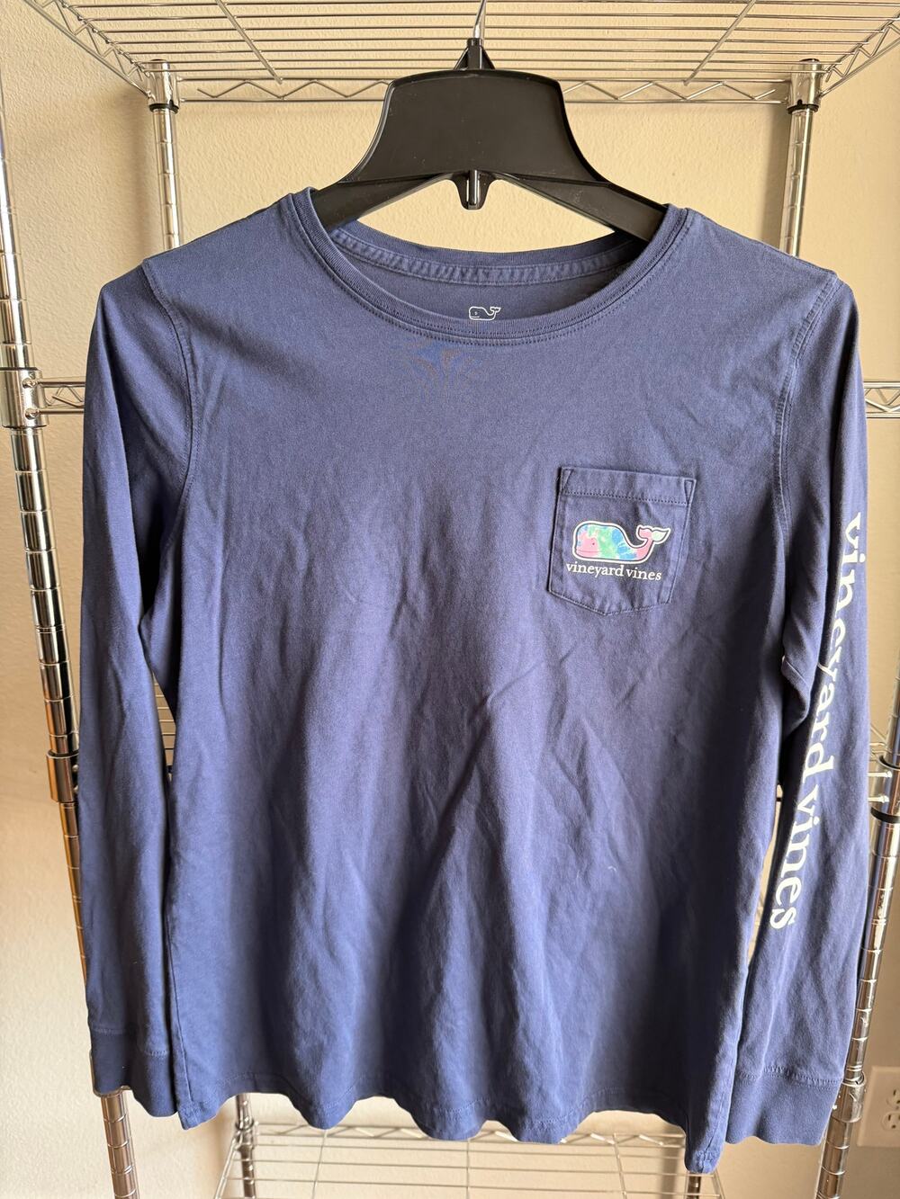 Vineyard Vines Navy Tie-Dye Whale Long Sleeve Pocket Tee Women's Small